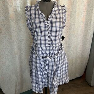 Chetta B Navy and White Checkered Midi Dress